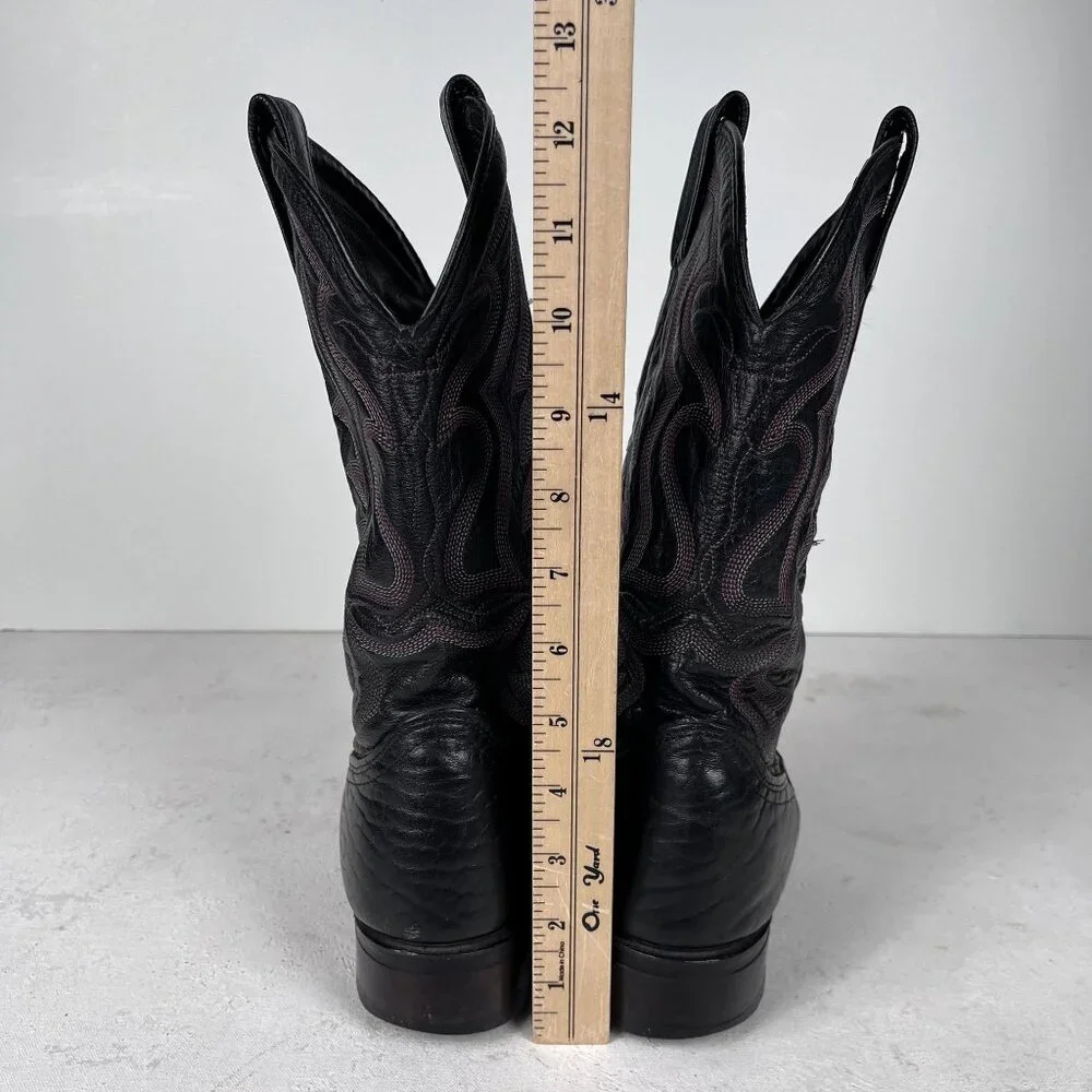 J Chisholm Bullhide‎ Leather Black Cowboy Boots Western Mens 8 D Vintage